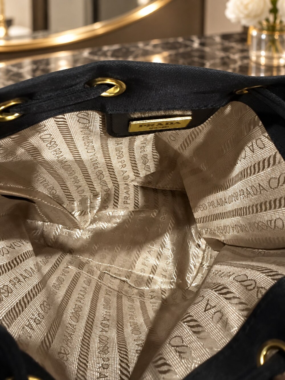Prada Black Drawstring Makeup Bag | Versatile Black Pouch - Picture 4 of 6